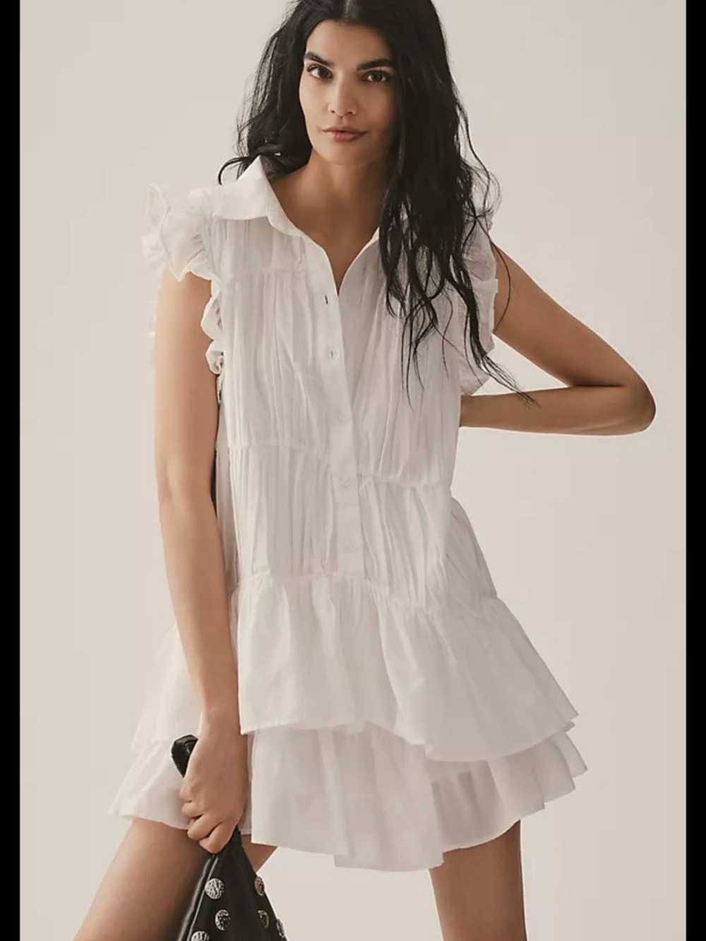 Anthropologie White Tiered Ruffle Mini Dress
